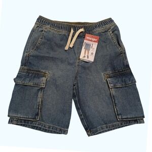 Wrangler Five Star Boys Denim Cargo Shorts Elastic Waist Drawstring Size 8 NWT‎